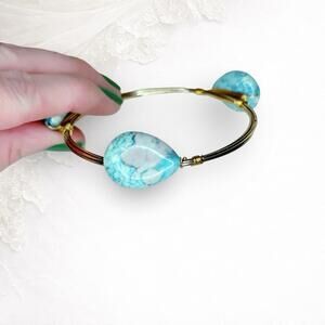 627. Turquoise Ceramic Wirewrap Bracelet